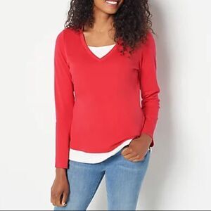 Isaac Mizrahi Live! Essentials Pima Cotton Layered Look Top